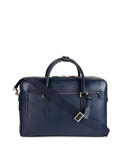 Smythson Burlington Leather Weekend Bag in Blue for Men