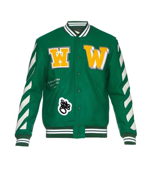 Green and white letterman hotsell jacket