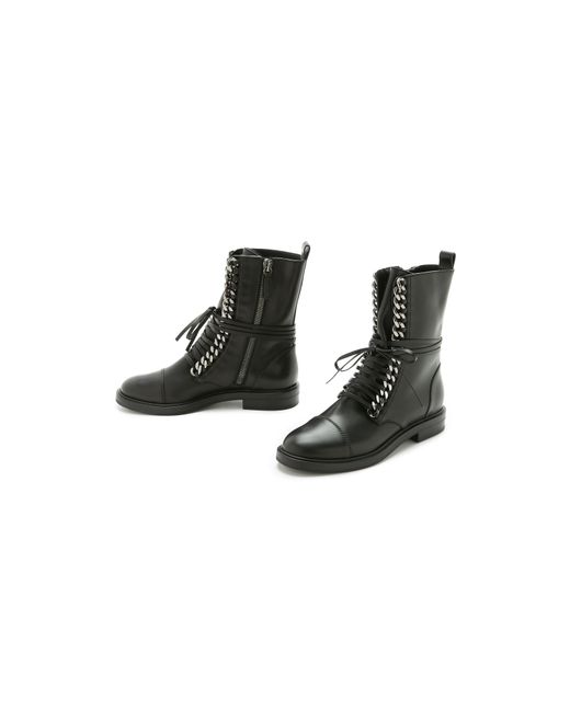 Casadei Black Leather & Chain Combat Boots