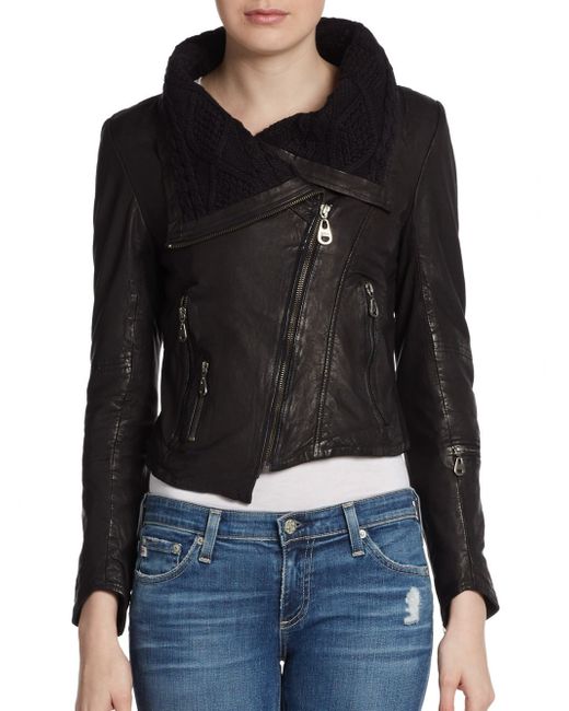 Doma Leather Black Asymmetrical Cropped Leather Jacket