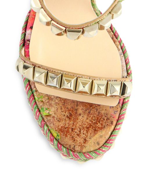 Christian louboutin Pyramid-studded Cork Espadrille Wedge Sandals ...