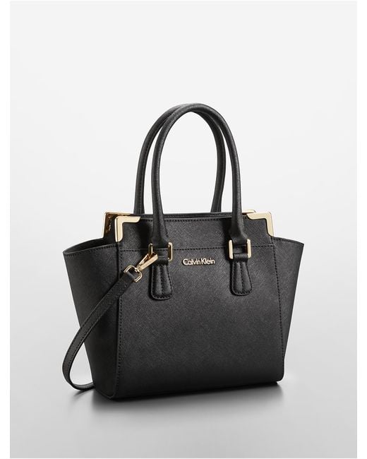 Calvin Klein Saffiano Leather Small Winged Tote Bag in Black | Lyst