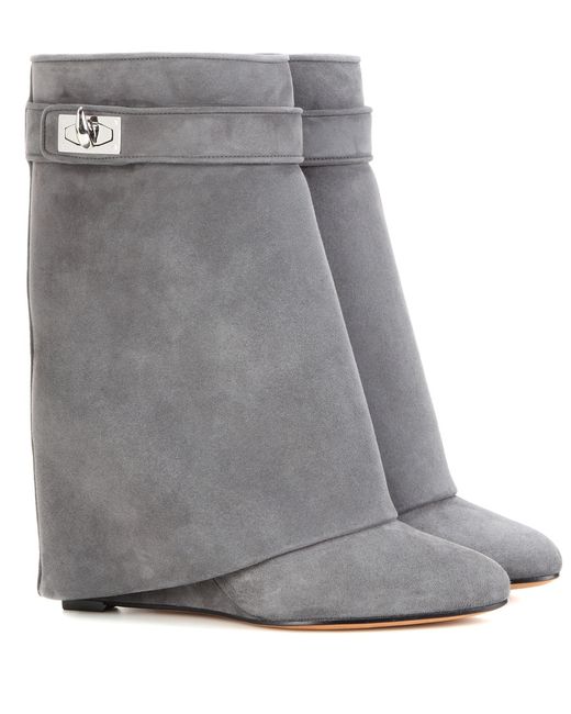 Givenchy Gray Shark Lock Suede Wedge Boots
