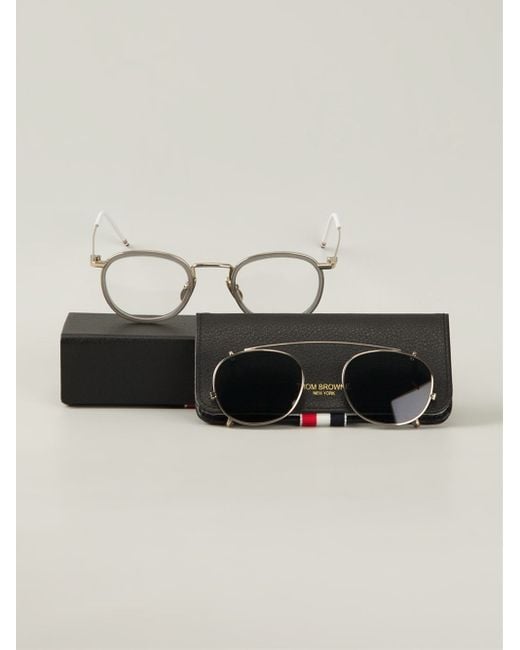 Thom Browne Clip On Round Frame Glasses in Gray for Men Lyst