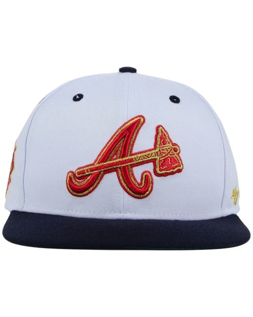 47 Brand White Atlanta Braves Gold Rush Snapback Cap for men