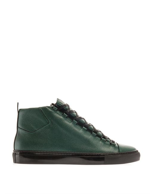 Balenciaga Arena Leather Sneakers in Green for Men | Lyst