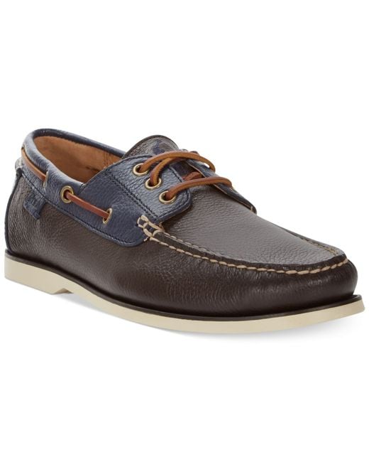 Polo Ralph Lauren Bienne Tumbled Leather Boat Shoes in Brown for Men | Lyst