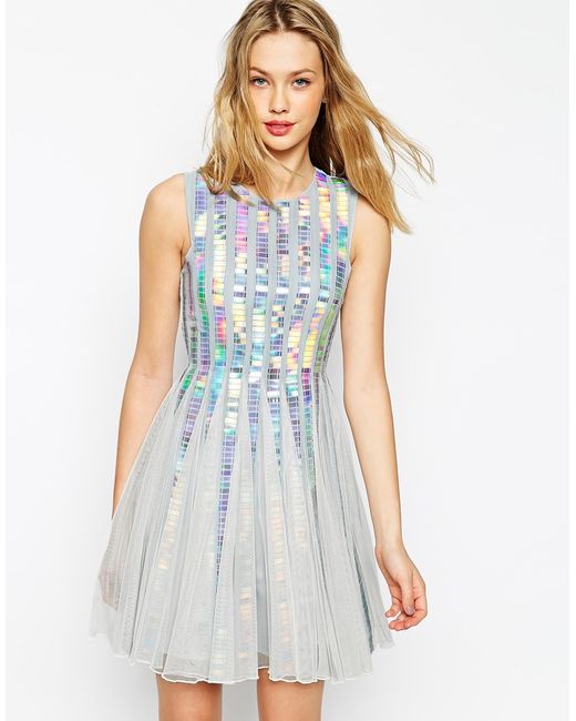 ASOS Blue Holographic Sequin Strip Dress
