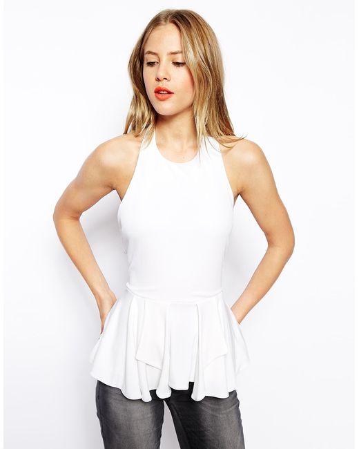 ASOS White Peplum Top With Halter Neck And Open Back In Crepe