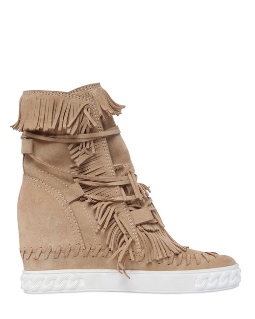 Casadei 80mm Fringe Suede Wedge Boots 