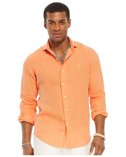Polo Ralph Lauren Linen Sport Shirt in Orange for Men | Lyst