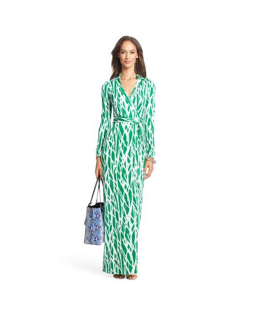 Diane von Furstenberg Green Heritage New Jeanne Two Long Maxi Silk Jersey Wrap Dress