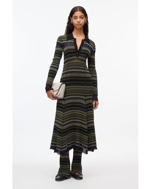 3.1 Phillip Lim Black Reversible Stripe Knit Polo Dress