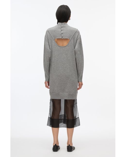3.1 Phillip Lim Gray Mockneck Knit Dress With Lace Inlay