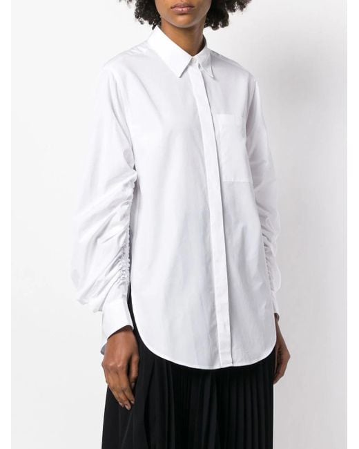 3.1 Phillip Lim White Long Sleeve Shirt With Gathered Sleeve