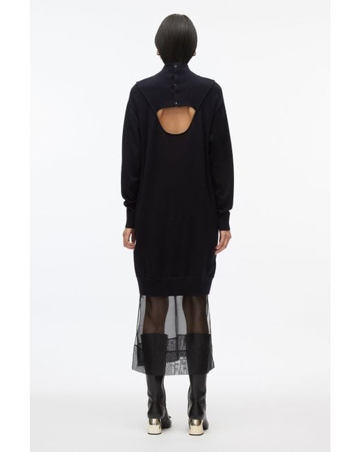 3.1 Phillip Lim Gray Mockneck Knit Dress With Lace Inlay