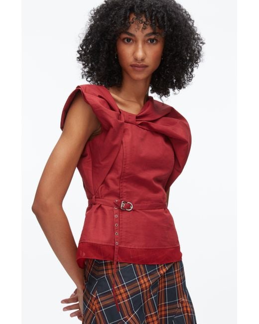 3.1 Phillip Lim Black Draped Bow Belted Shell Top