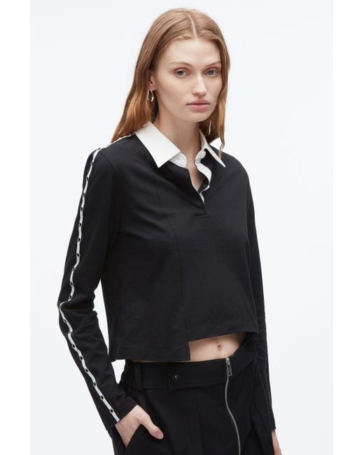 3.1 Phillip Lim Black Patchwork Cropped Polo