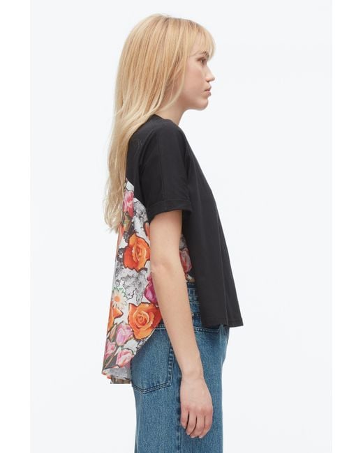 3.1 Phillip Lim Black Short Sleeve Tee With Floral Collage Combo