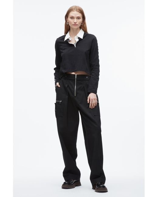 3.1 Phillip Lim Black Patchwork Cropped Polo