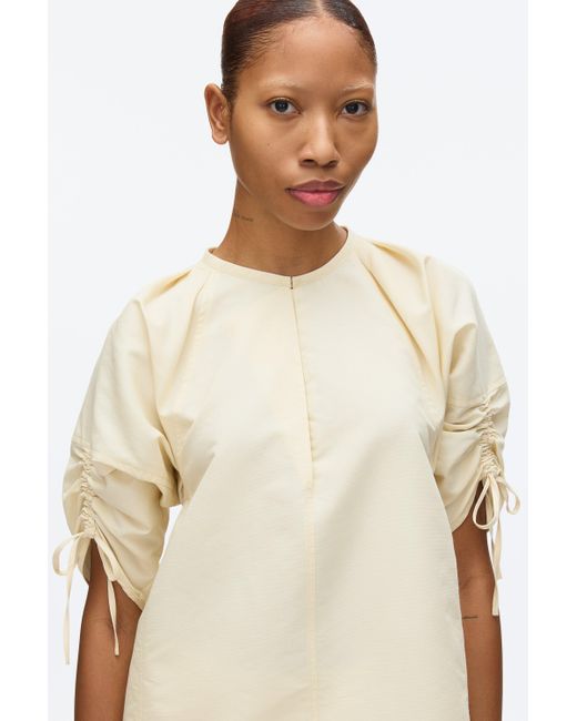 3.1 Phillip Lim Natural Gathered Sleeve Band Collar Top