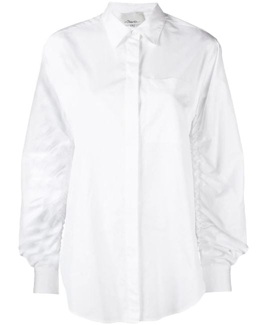 3.1 Phillip Lim White Long Sleeve Shirt With Gathered Sleeve