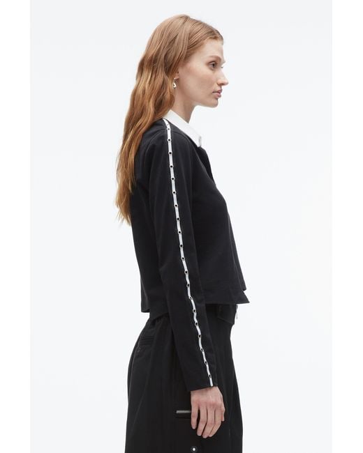 3.1 Phillip Lim Black Patchwork Cropped Polo