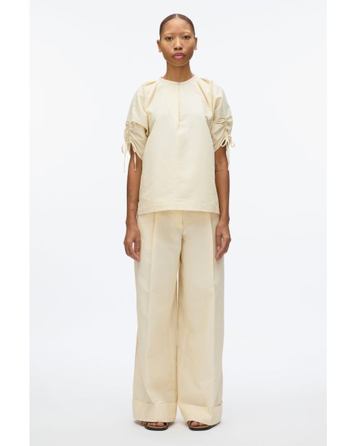 3.1 Phillip Lim Natural Gathered Sleeve Band Collar Top