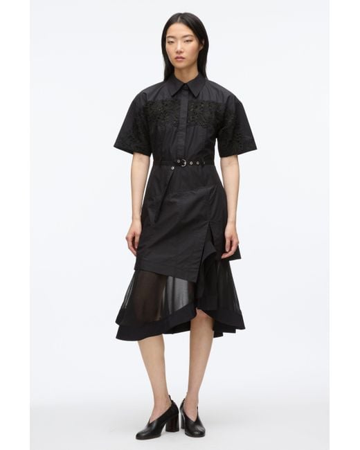 3.1 Phillip Lim Black Cascade Hem Shirt Dress With Lace