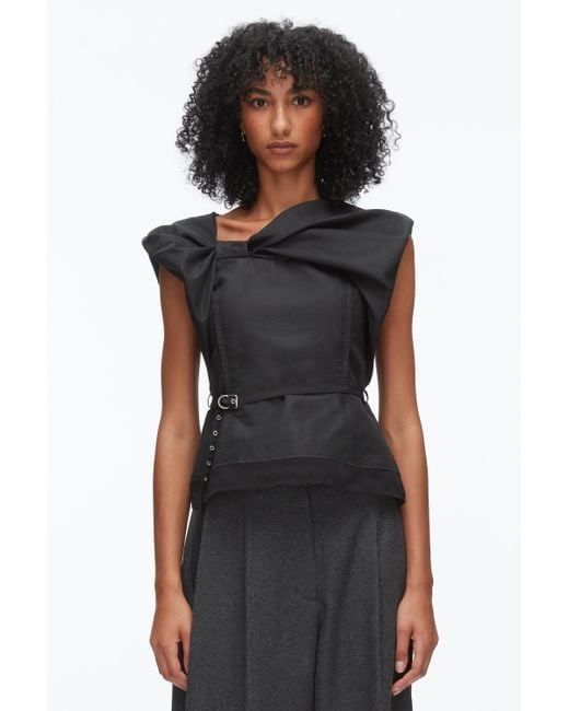 3.1 Phillip Lim Black Draped Bow Belted Shell Top