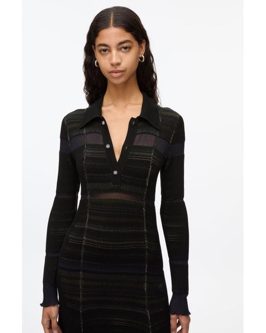 3.1 Phillip Lim Black Reversible Stripe Knit Polo Dress