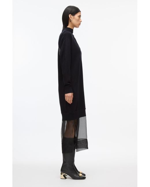 3.1 Phillip Lim Gray Mockneck Knit Dress With Lace Inlay