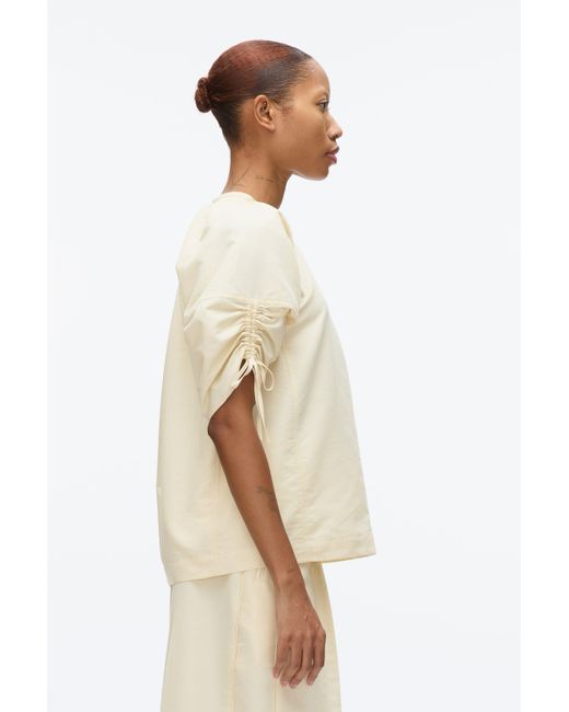 3.1 Phillip Lim Natural Gathered Sleeve Band Collar Top