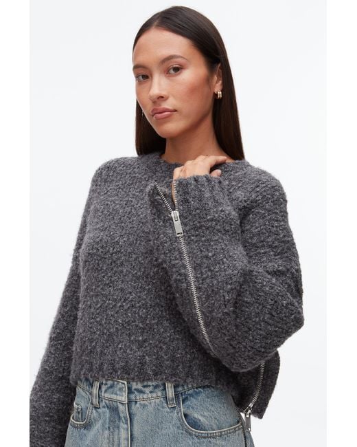 3.1 Phillip Lim Green Boucle Zipper Crewneck