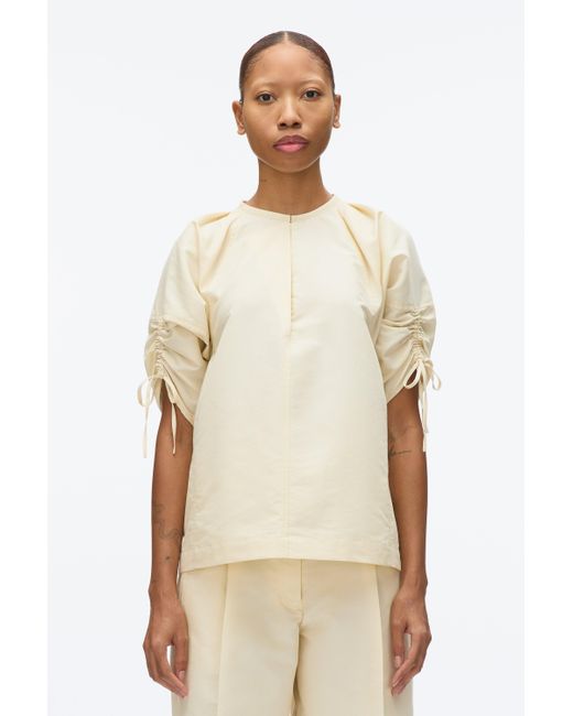 3.1 Phillip Lim Natural Gathered Sleeve Band Collar Top