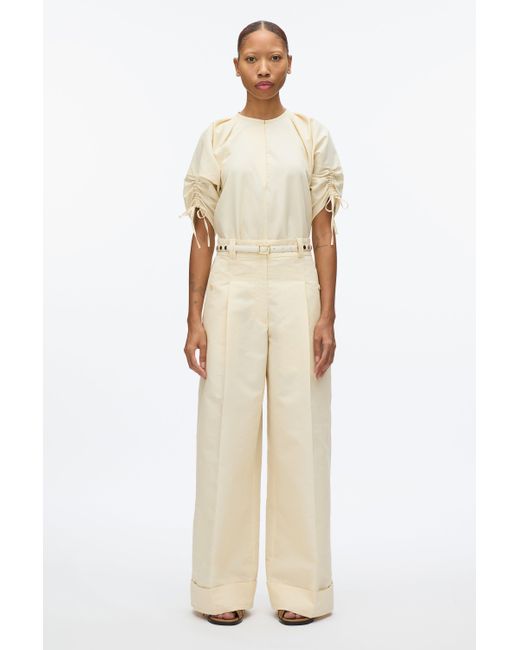 3.1 Phillip Lim Natural Gathered Sleeve Band Collar Top