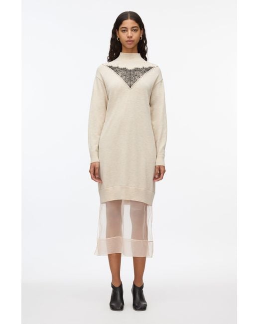 3.1 Phillip Lim Gray Mockneck Knit Dress With Lace Inlay