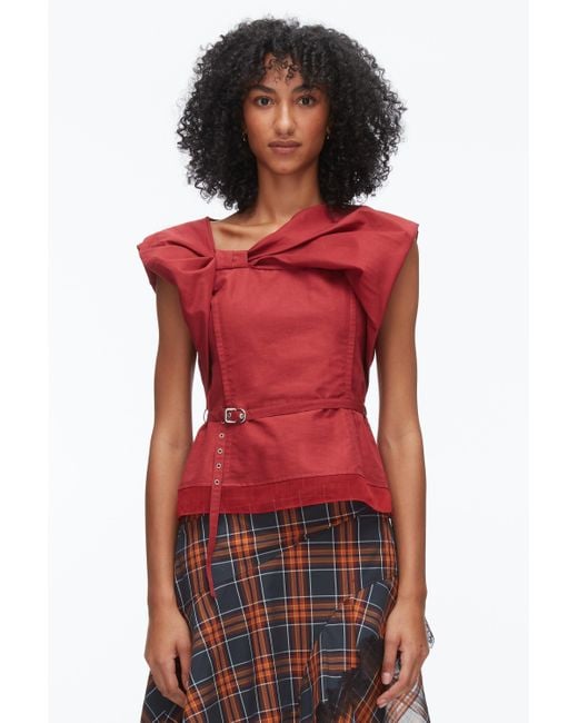 3.1 Phillip Lim Black Draped Bow Belted Shell Top
