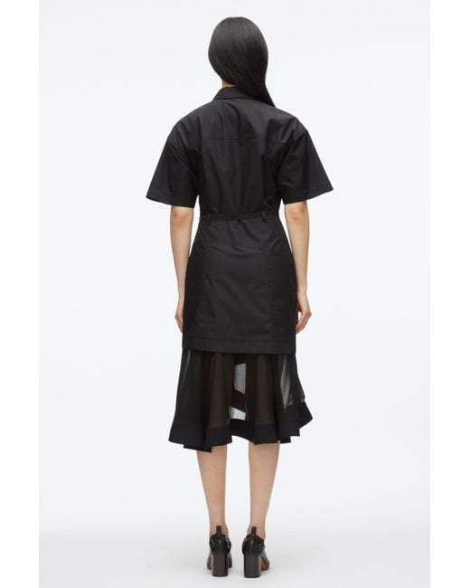 3.1 Phillip Lim Black Cascade Hem Shirt Dress With Lace