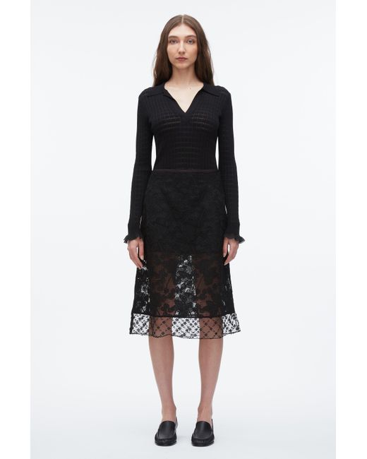 3.1 Phillip Lim Black Corded Lace Organza Skirt