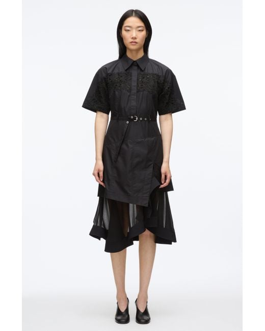 3.1 Phillip Lim Black Cascade Hem Shirt Dress With Lace