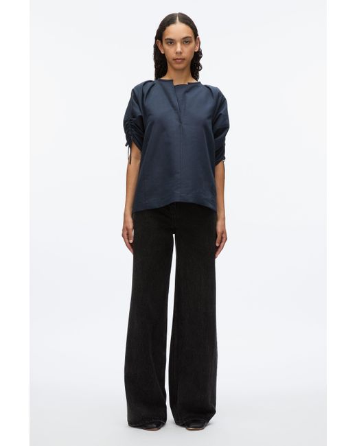 3.1 Phillip Lim Natural Gathered Sleeve Band Collar Top
