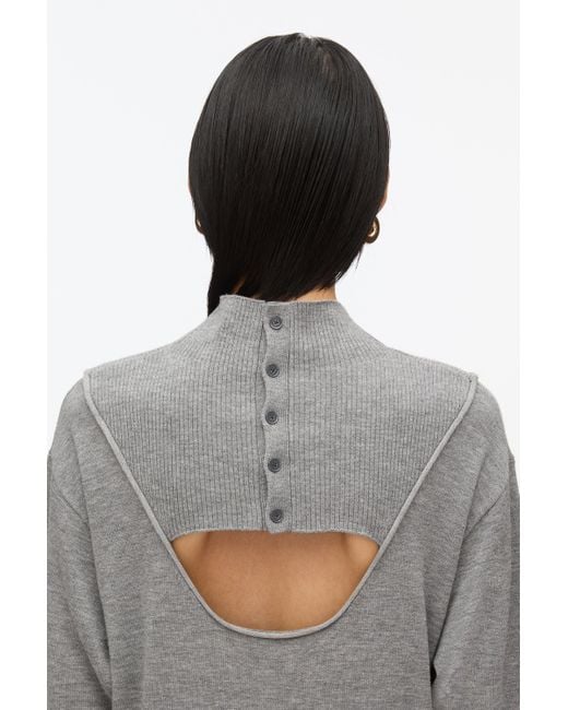 3.1 Phillip Lim Gray Mockneck Knit Dress With Lace Inlay