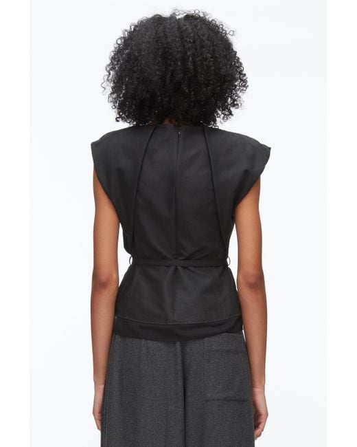 3.1 Phillip Lim Black Draped Bow Belted Shell Top