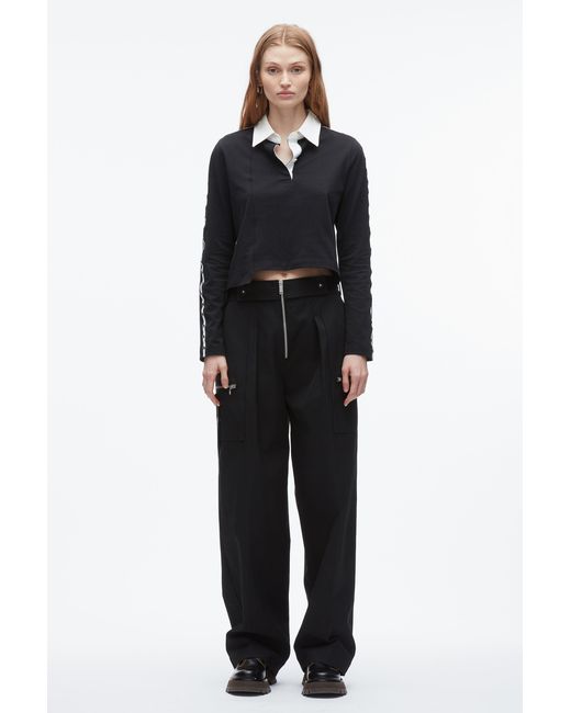 3.1 Phillip Lim Black Patchwork Cropped Polo