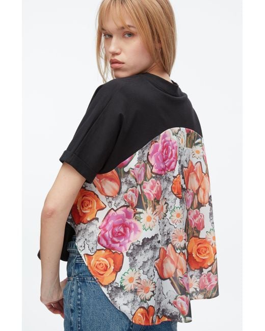 3.1 Phillip Lim Black Short Sleeve Tee With Floral Collage Combo