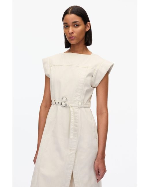 3.1 Phillip Lim White Deconstructed Belted Denim Dress