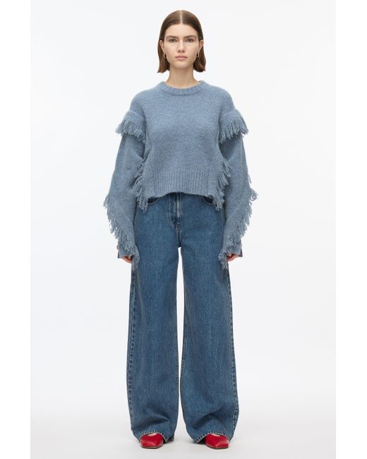 3.1 Phillip Lim Blue Fringe Crewneck Pullover