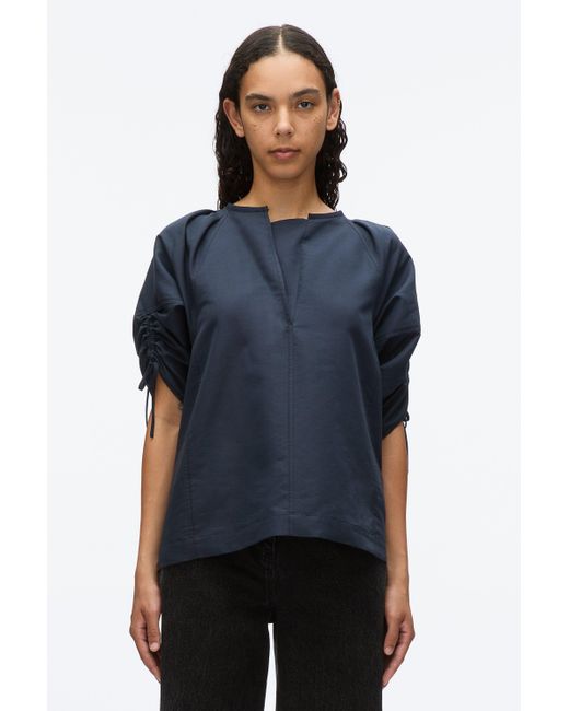 3.1 Phillip Lim Natural Gathered Sleeve Band Collar Top