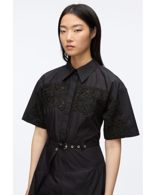 3.1 Phillip Lim Black Cascade Hem Shirt Dress With Lace
